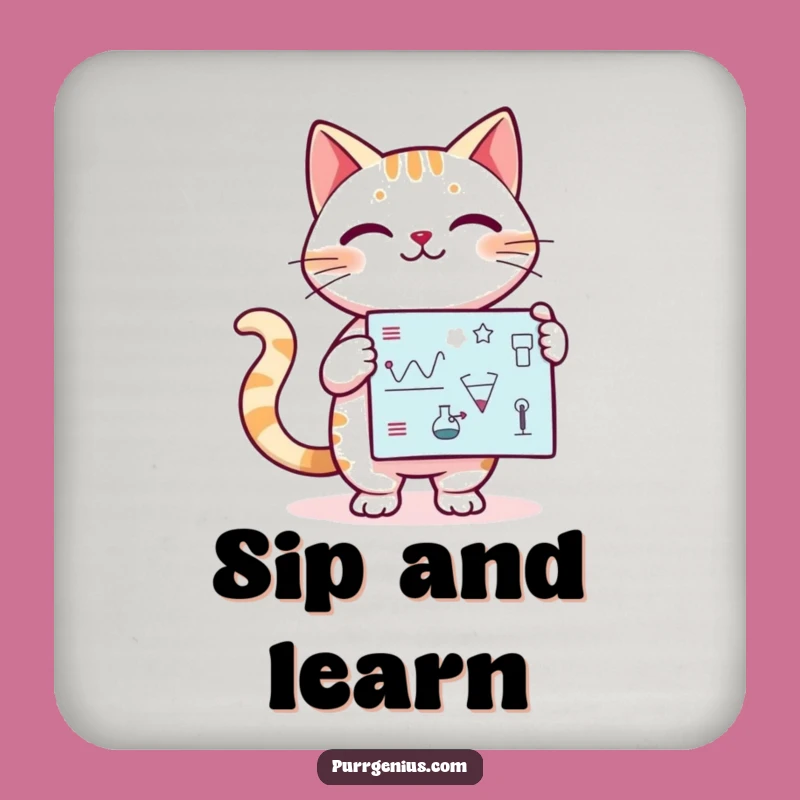 Funny Kawaii Cat Professor Coaster: Protect Surfaces with Smart Humor