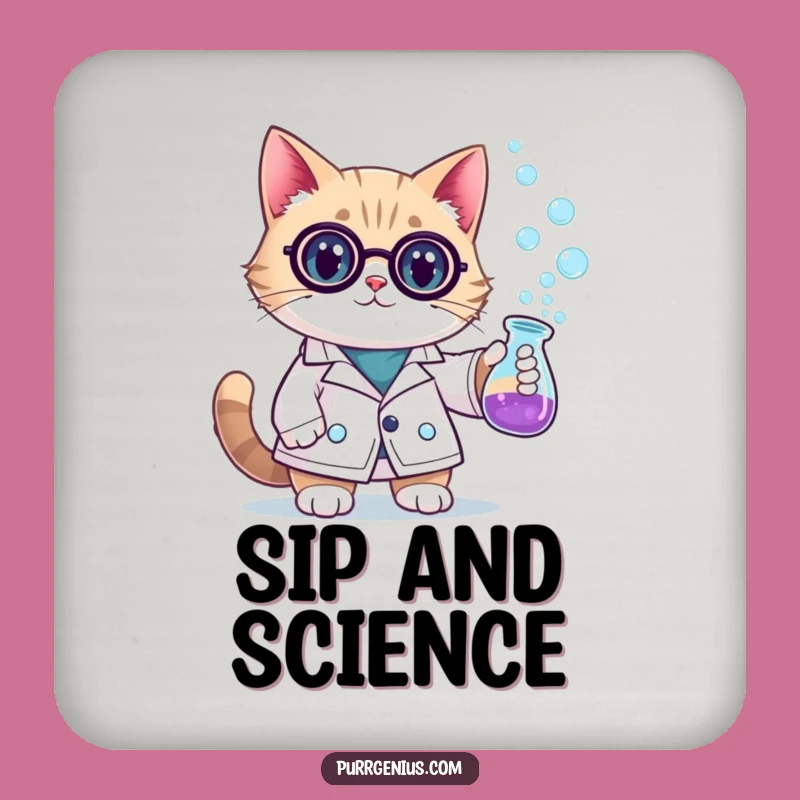 Funny Scientist Cat Drink Coaster: Protect Your Surfaces with This Hilarious Feline Genius