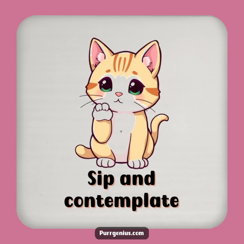 Funny Thoughtful Cat Coasters: Protect Surfaces with Pensive Feline Style, Ideal Funny Gift
