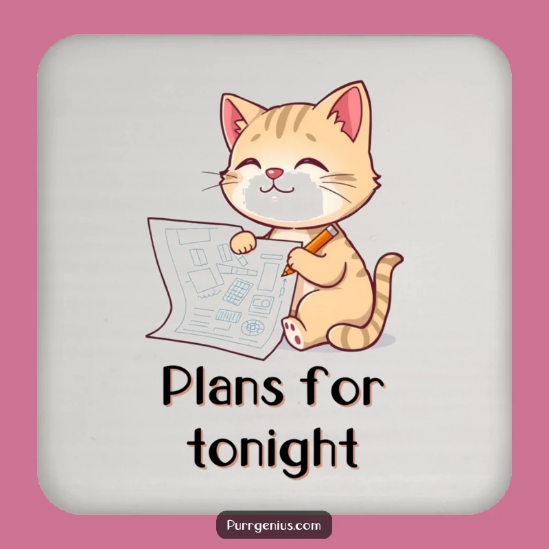 Funny Architect Cat Coaster Set: Blueprint Protection, Chic Gift for Tables