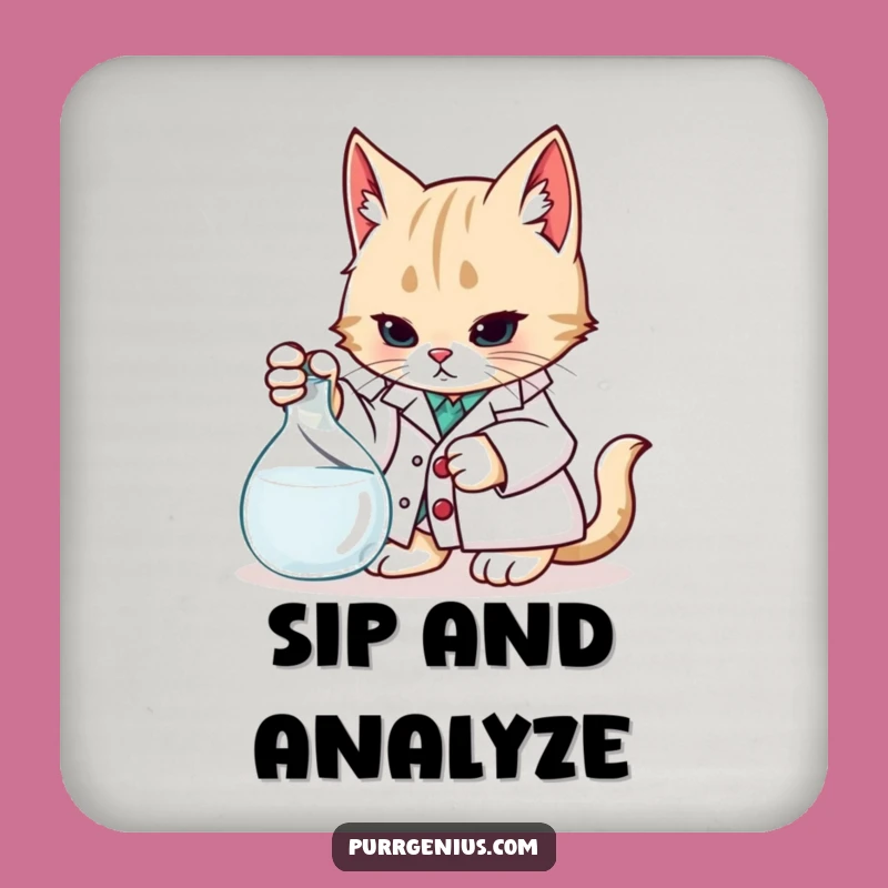 Funny Coaster Set: Scientist Cat Protection, Humorous Table Decor