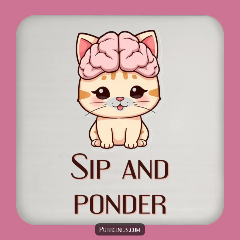 Funny Big Brain Cat Coaster Set: Protect Tables with Smarts