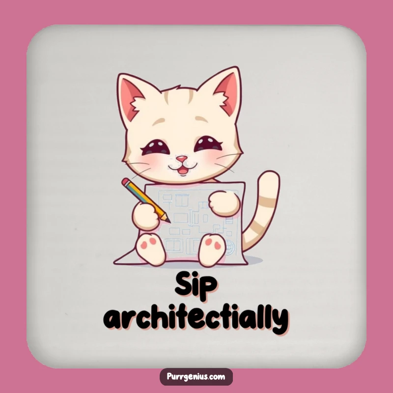 Funny Blueprint Cat Drink Coasters Protect Surfaces with Hilarious Feline Precision