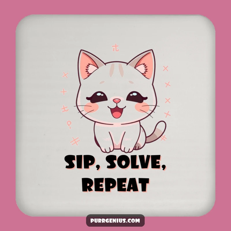 Funny Kawaii Math Cat Drink Coaster: Protect Your Surfaces with Equations and Feline Charm!