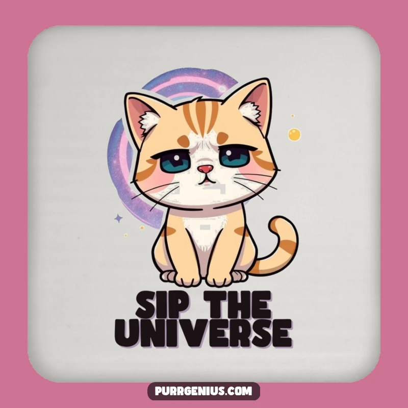 Funny Cosmic Cat Drink Coaster: Protect Your Surfaces with This Hilarious Feline Thinker