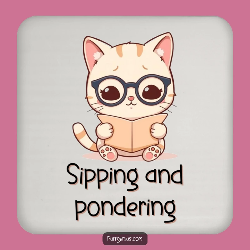 Funny Kawaii Cat Scholar Coaster: Serve Drinks with Sophistication
