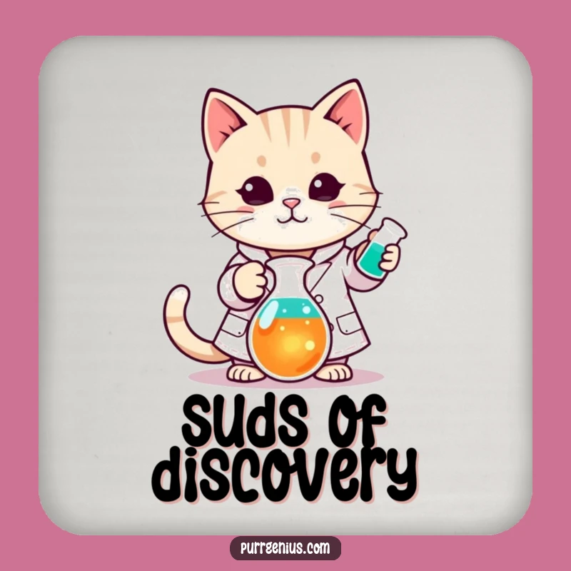 Funny Kawaii Cat Scientist Coaster: Protect Surfaces with Lab Humor