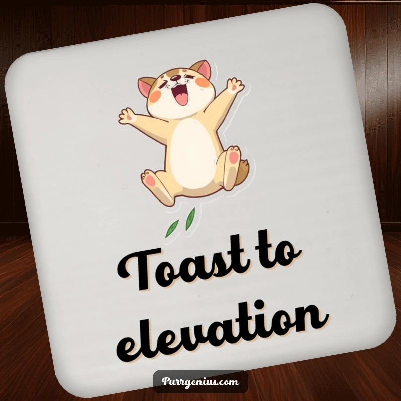 Funny animal drink coaster featuring a leaping character, perfect for protecting tables with a symbol of energy and enthusiasm.
