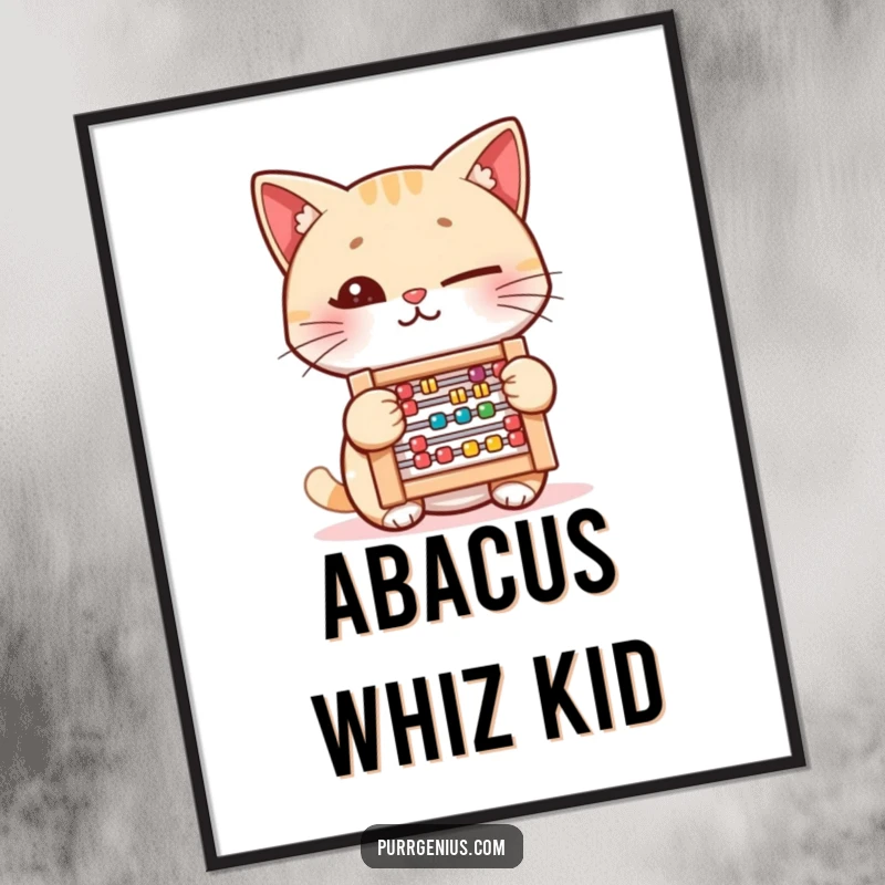 Funny Poster: A winking cat holds a tiny abacus, showcasing a clever and humorous approach to counting and life.