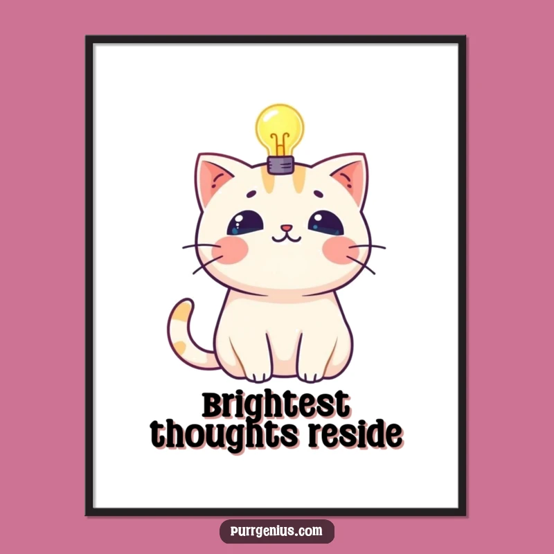 Funny Kawaii Cat Lightbulb Poster: Inspire Your Space with Genius