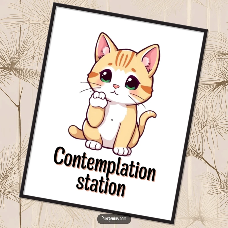 Funny Cat Poster featuring a cat with its paw raised, looking profoundly thoughtful and perhaps a little funny bewildered.