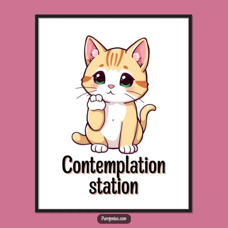 Funny Thoughtful Cat Poster: Pensive Feline Art, Hilarious Funny Gift Idea