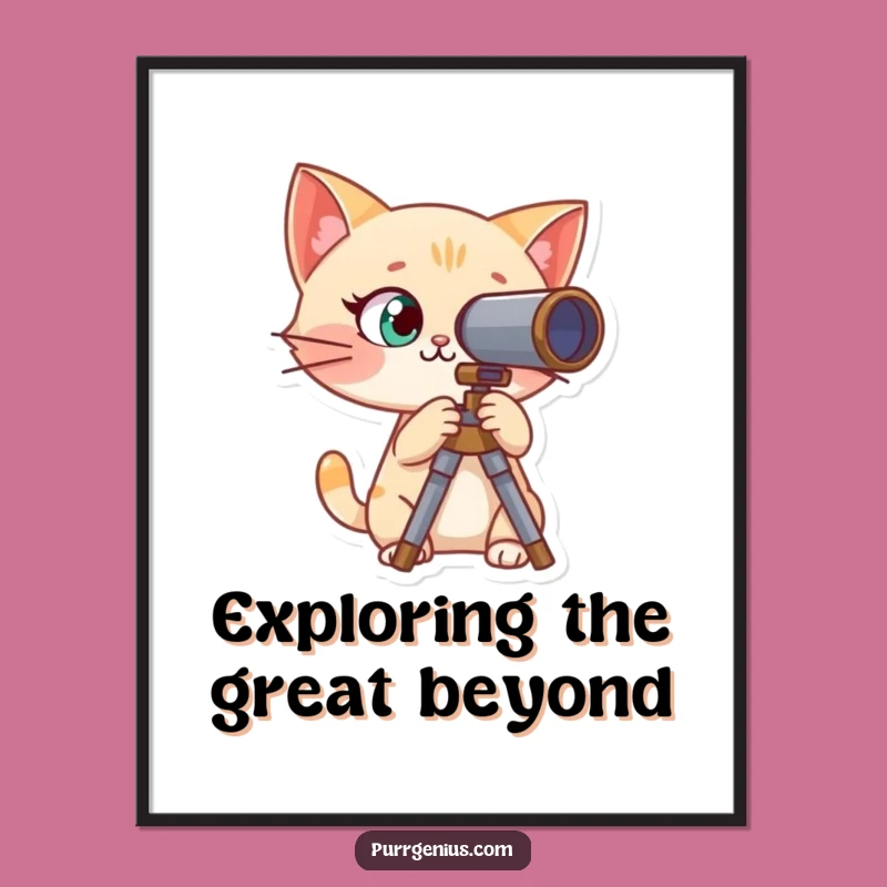 Funny Curious Cat Telescope Poster: Bring the Cosmos Home