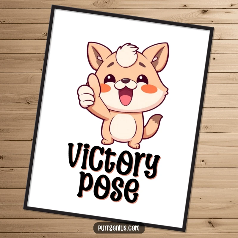 Funny animal character confidently giving a thumbs up, radiating joy and accomplishment on a vibrant poster, an ideal funny art gift.
