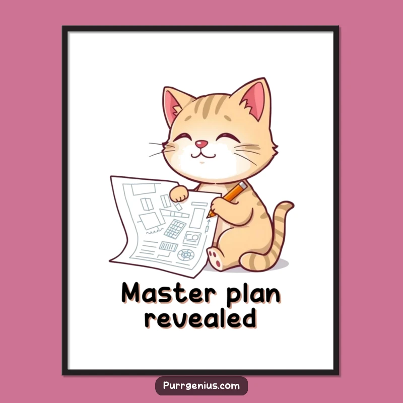 Funny Architect Cat Poster: Blueprint Art, Whimsical Decor Gift for Builders