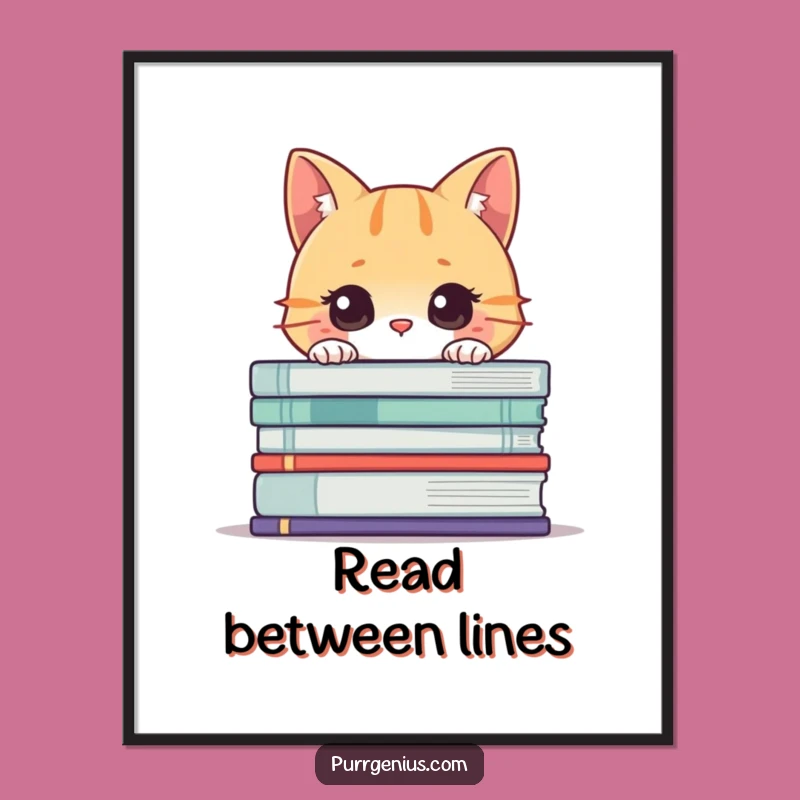 Funny Cat Book Poster: Curious Character Art for Bookish Walls