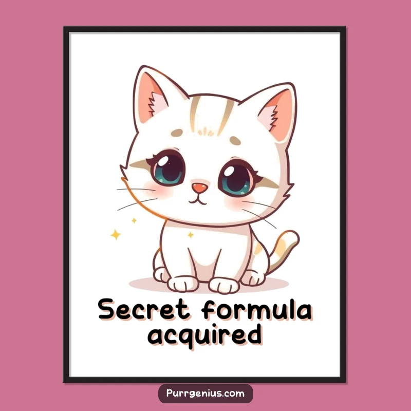 Funny Cat Formula Poster: Intrigued Feline Glowing Science Art
