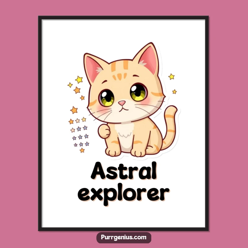 Funny Cat Stargazer Poster: Curious Kitty Art Print, Hilarious Wall Decor Gift