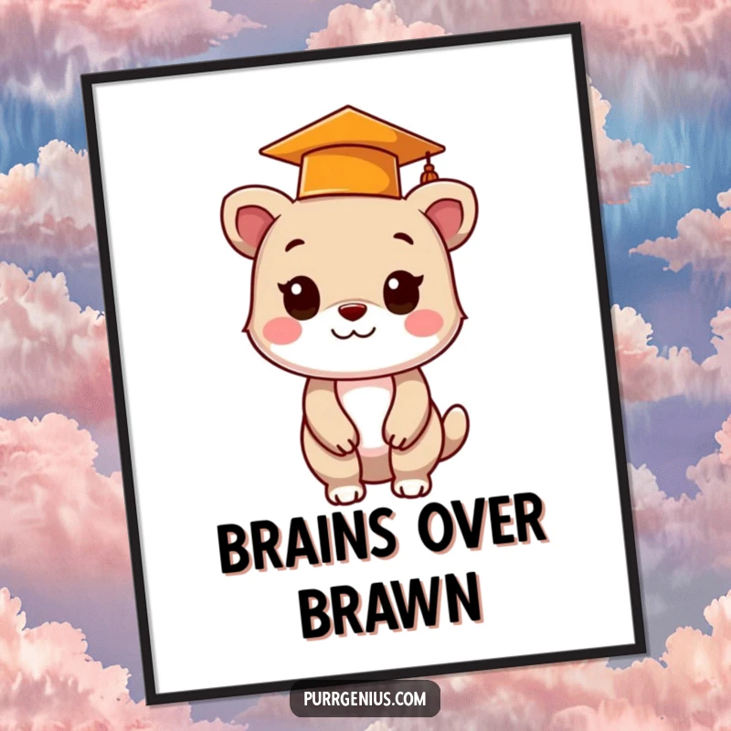 Funny animal graduation poster with a tiny cap, a humorous and charming piece of wall art for any proud graduate.