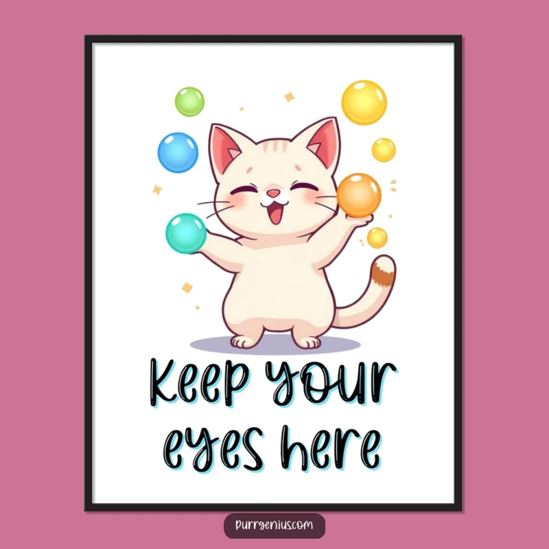 Funny Juggling Cat Poster: Playful Feline Orb Art Print