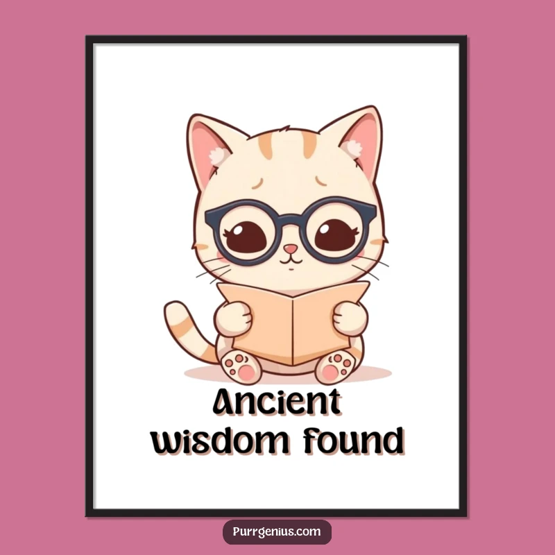 Funny Kawaii Cat Scholar Poster: Wise Words & Whimsical Art