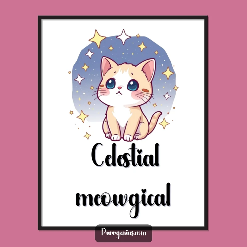 Funny Kawaii Cosmic Cat Poster: Adorn Your Space with Starry Feline Wonder