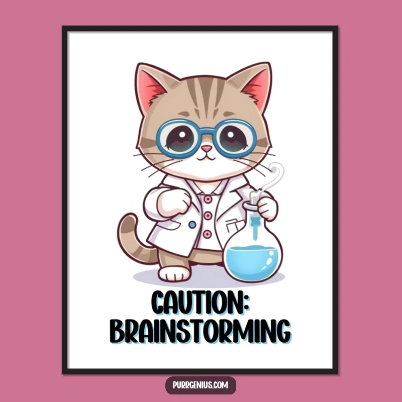 Funny Mad Scientist Cat Poster: Lab Coat Feline Science Art Print