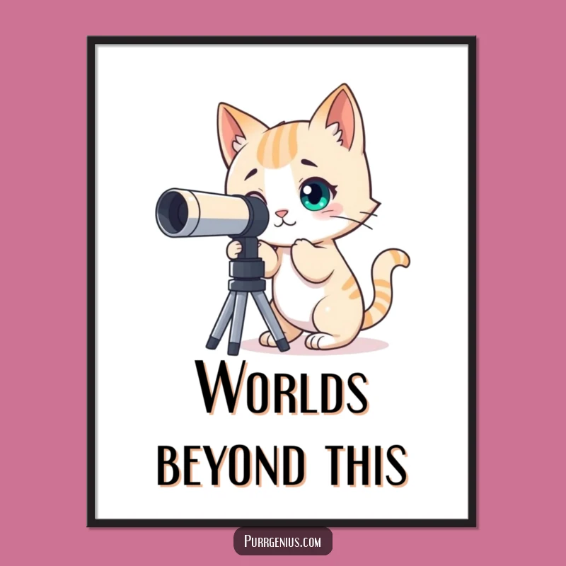 Funny Stargazer Cat Poster: Curious Feline Telescope Art Print