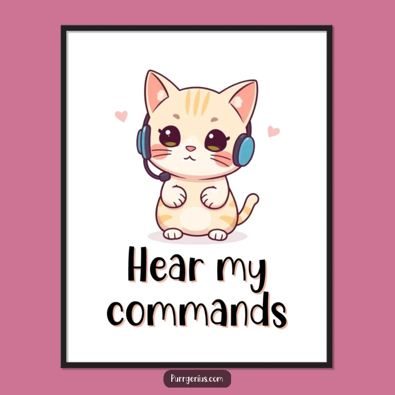 Funny Headset Cat Poster Decorate with Authority and Hilarious Feline Directives