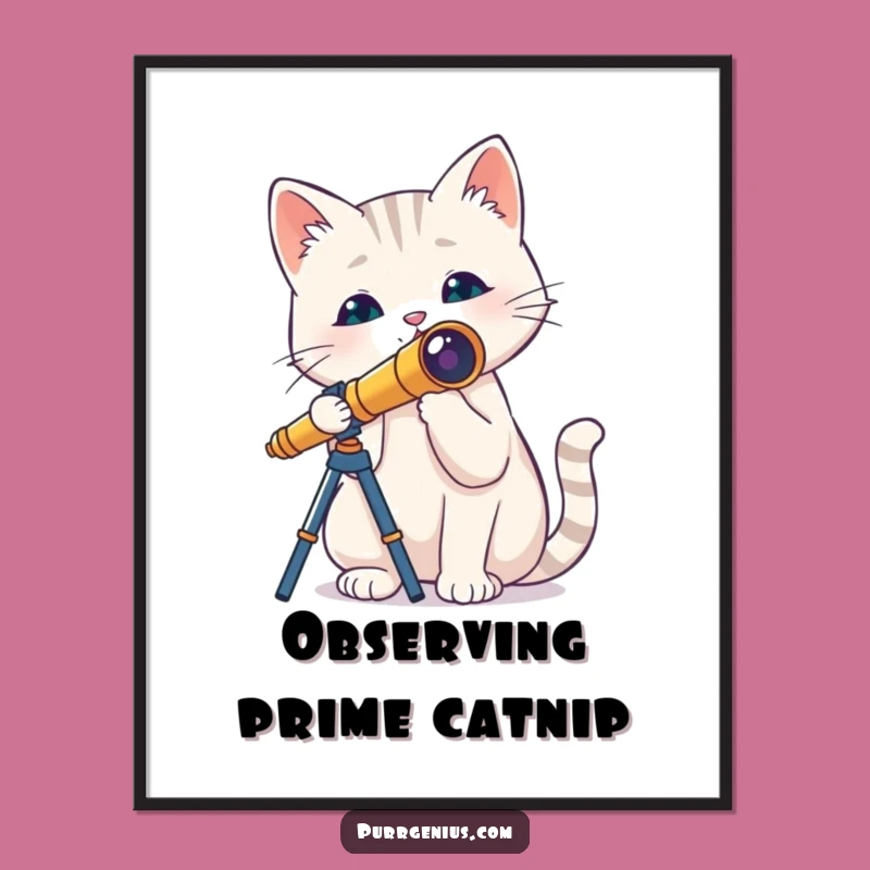 Funny Cat With Telescope Poster: Whimsical Wall Art for a Cosmic Touch