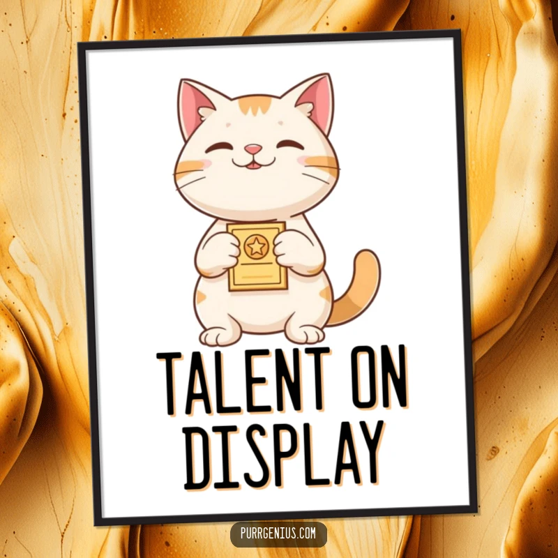 Funny Poster: A proud cat holds a small award, symbolizing victory and accomplishment, perfect for motivational and humorous decor.