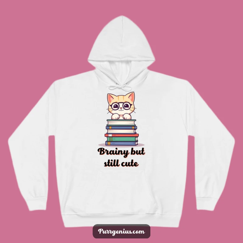 Funny Cat Balancing Books Hoodie: Cozy Kitty Scholar Sweatshirt, Hilarious Gift for Thinkers