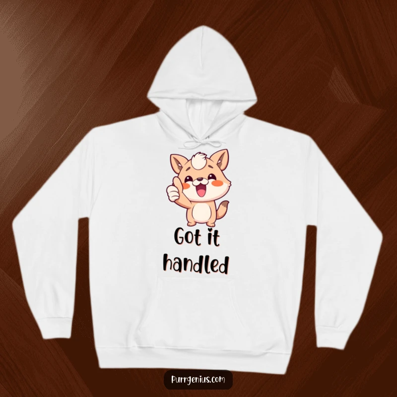Funny animal character giving a big thumbs up, looking victorious and happy, printed on a soft hoodie, a great funny gift idea.