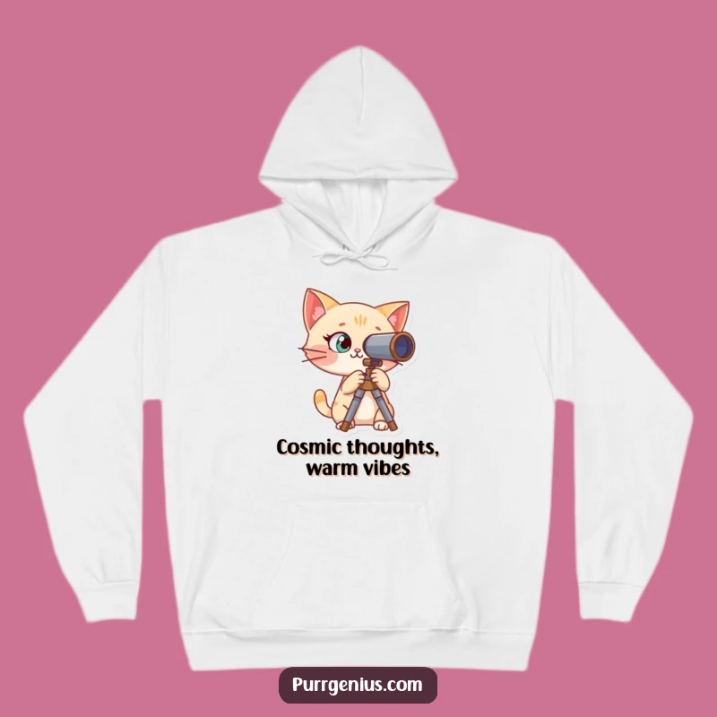 Cozy Funny Curious Cat Telescope Hoodie: Explore in Comfort