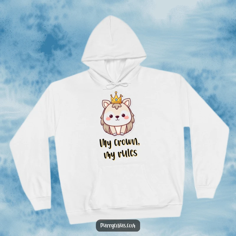 Funny hoodie design of an animal wearing a small crown, exuding cozy and regal humor.