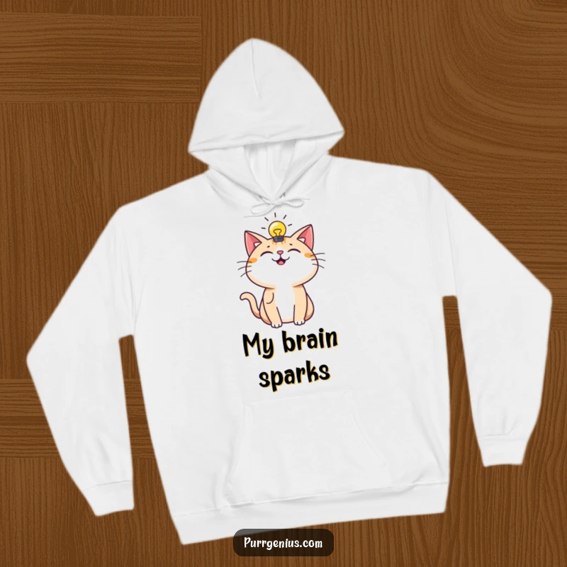Funny Hoodie: A happy cat with a lightbulb overhead offers warm comfort and humorous inspiration.