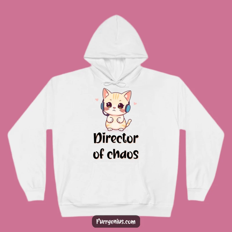 Funny Headset Cat Hoodie Stay Warm and In Command with Feline Authority