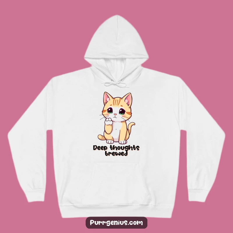 Funny Thoughtful Cat Hoodie: Cozy Contemplation Design, Perfect Funny Gift