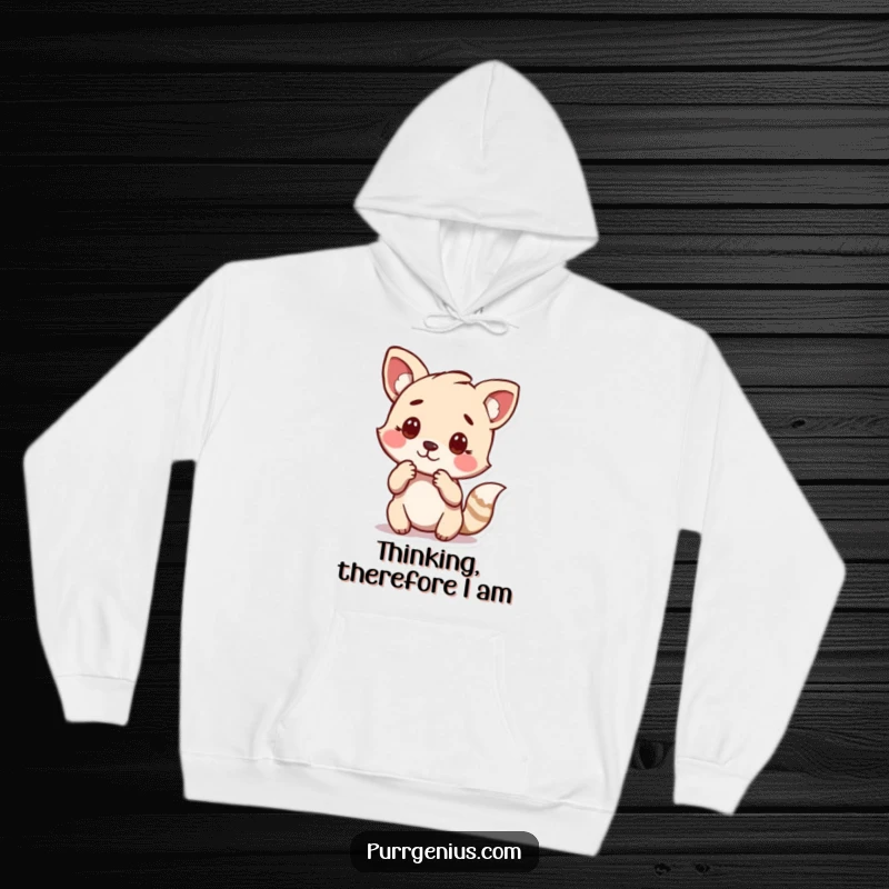 Funny hoodie design of an animal lost in thought, striking a meditative pose, perfect for cozy reflection.