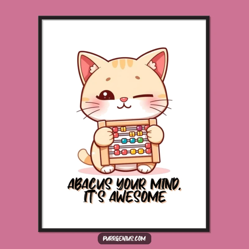Free Printable Wall Art: Winking Abacus Cat, Quirky Funny Downloadable Decor for Math Lovers