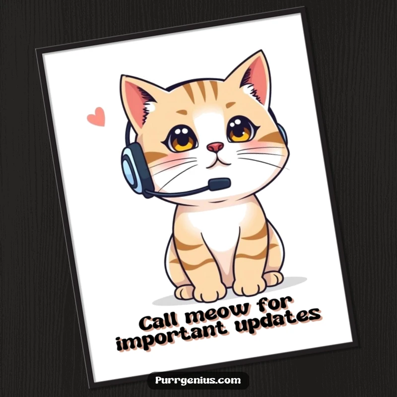 Funny Free Printable Wall Art: A cat in a headset confidently gives orders with a determined meow.