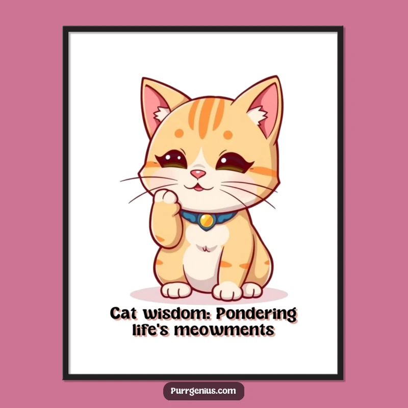 Free Printable Wall Art: Pondering Cat - Wise & Funny Downloadable Art