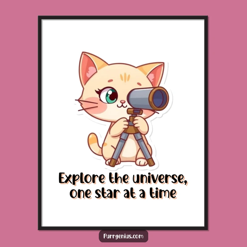 Funny Free Printable Wall Art: Curious Cat Telescope Decor, Humorous Downloadable Art for Dreamers