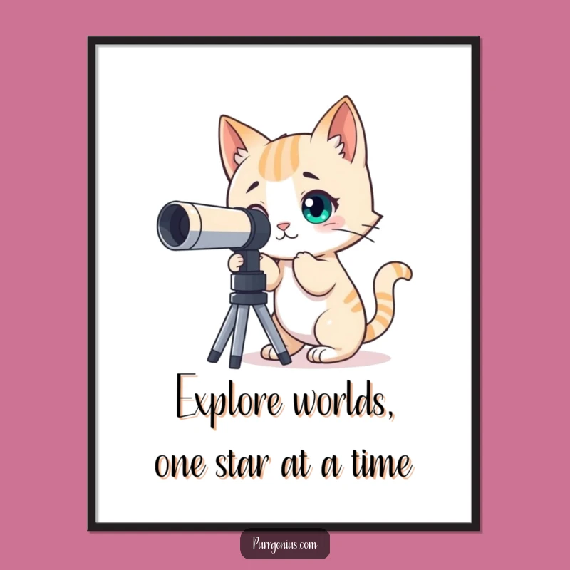 Free Printable Wall Art: Funny Curious Cat Telescope Downloadable Humorous Decor