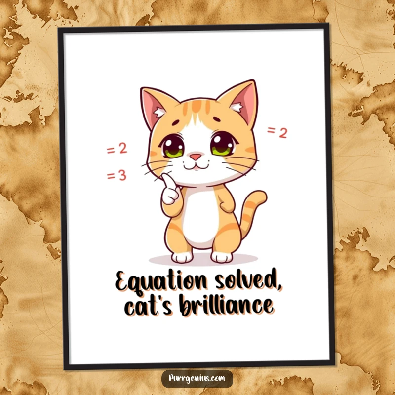 Funny Free Printable Wall Art: A cat dramatically pointing at a complex equation, adding intellectual humor to any room.