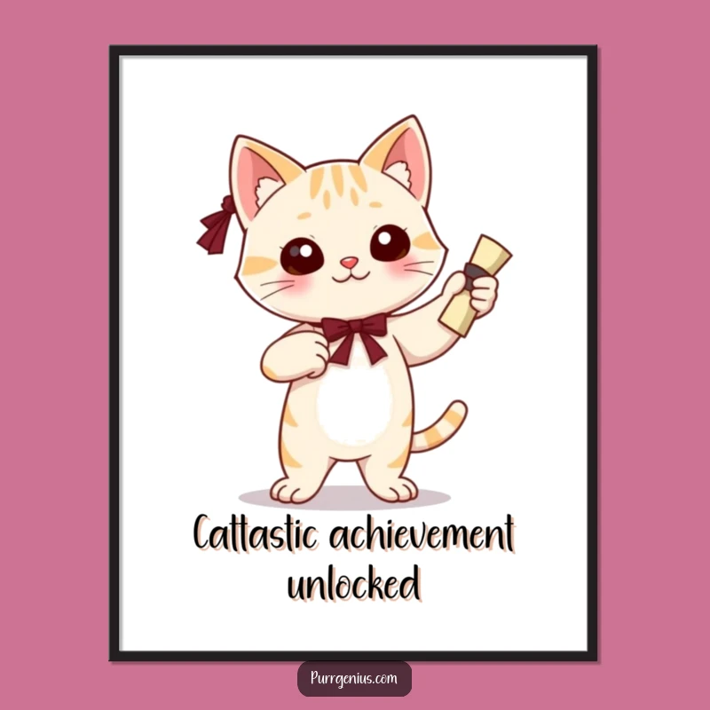 Free Printable Wall Art: Grad Cat Character, Funny Downloadable Design for Scholarly Decor