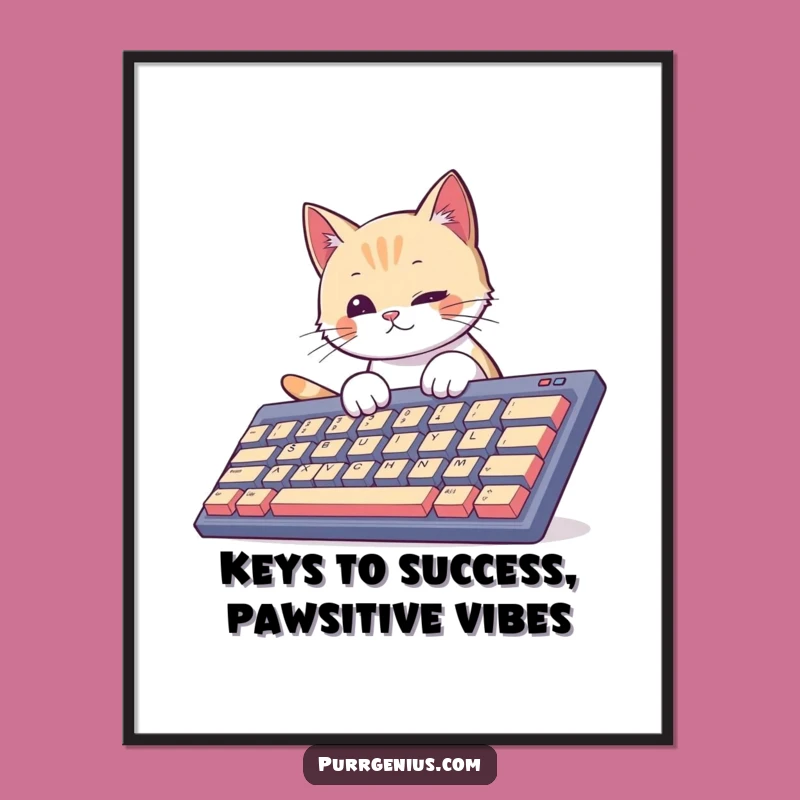 Funny Free Printable Cat Keyboard Wall Art - Quirky Tech Downloadable Decor