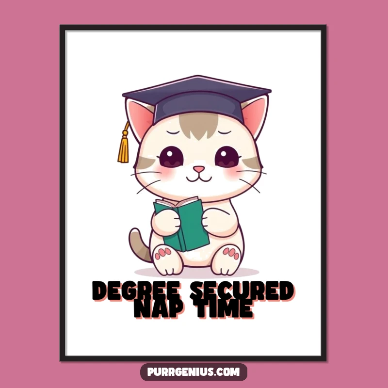 Funny Free Printable Kawaii Cat Graduation Art: Cute Decor Downloadable Gift for Cat Lovers