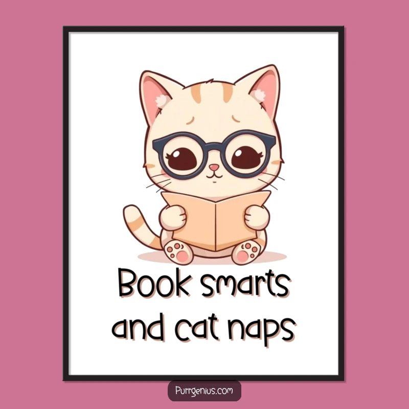 Funny Free Printable Kawaii Cat Scholar Art: Cute Decor Downloadable Gift for Book Lovers