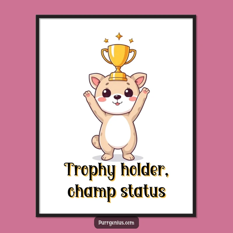 Funny Free Printable Wall Art: Animal Holding Trophy Celebrate Downloadable